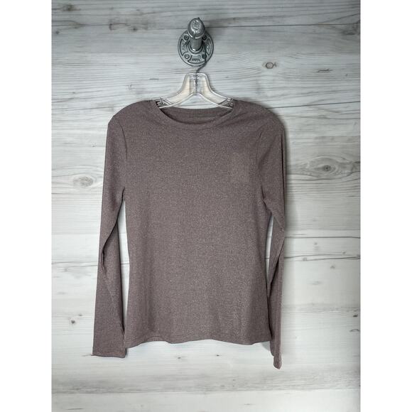 A New Day Shirt Womens Medium Brown Metallic Ribbed Long Sleeve Crewneck Knit - Picture 1 of 10